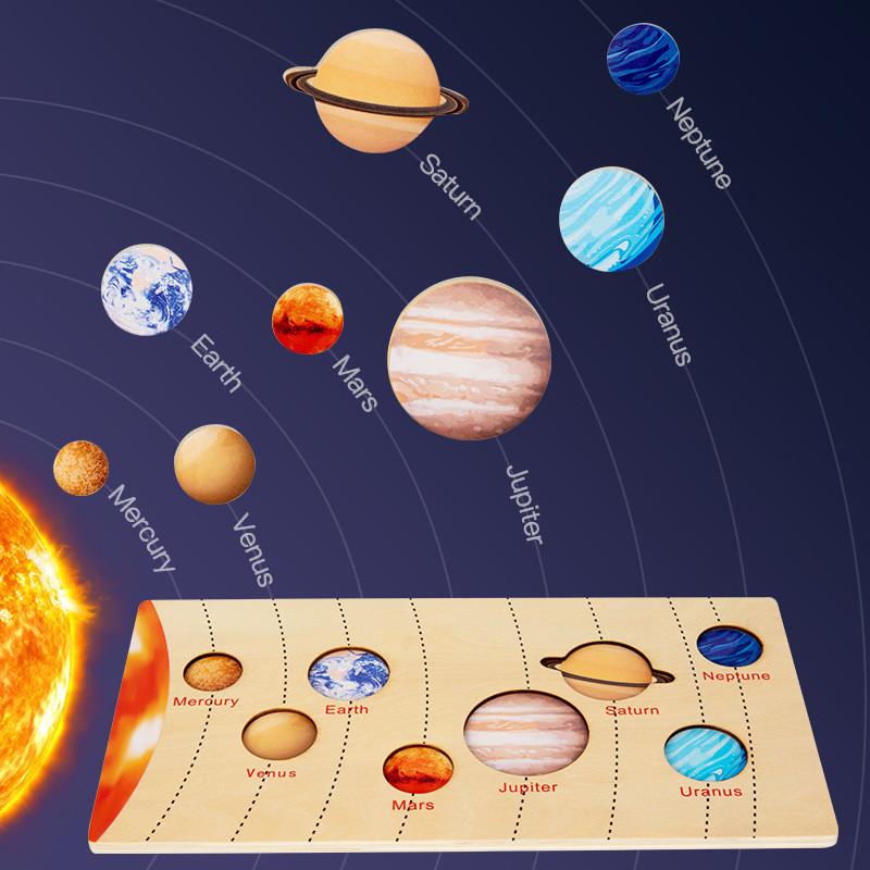 Wooden Solar System Puzzle With Planet And Moon Phases For Early Learning And Educational Play