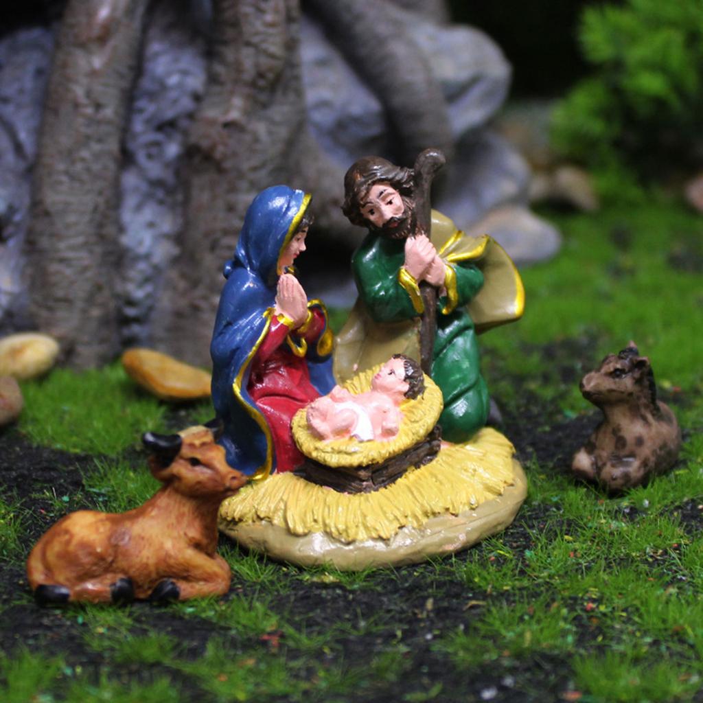 Nativity Statue Scene Set Holy Manger Christmas Crib Figurines Miniatures Ornament Church Gift Home Decorations