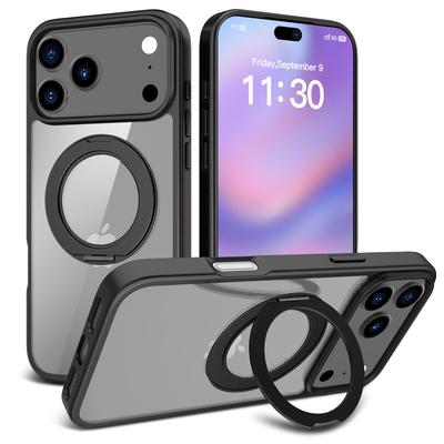 For IPhone17promax Magnetic Frosted Transparent 16plus for Apple Mobile Phone Case with Rotating Invisible Stand