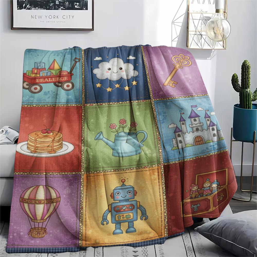 1Pc Retro Country Print Flannel Blanket, High quality Comfortable for All Seasons, Home Decor, Warmth and Comfort, Perfect for Christmas Gifts 70