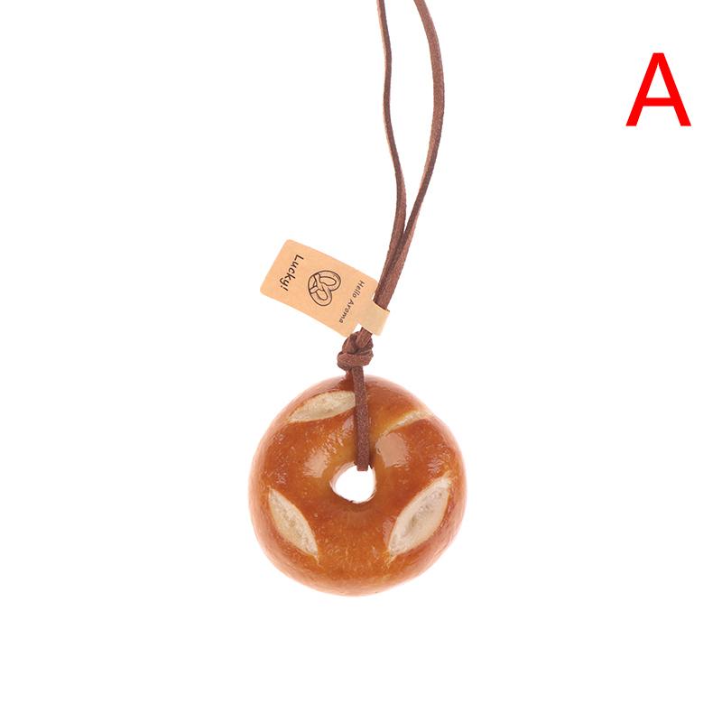 Lovely Bagel Alkaline Bread Pendant Cute Sweater Chain Pretzel Necklace Bag Hanging Car Interior Croissant Bag Accessory