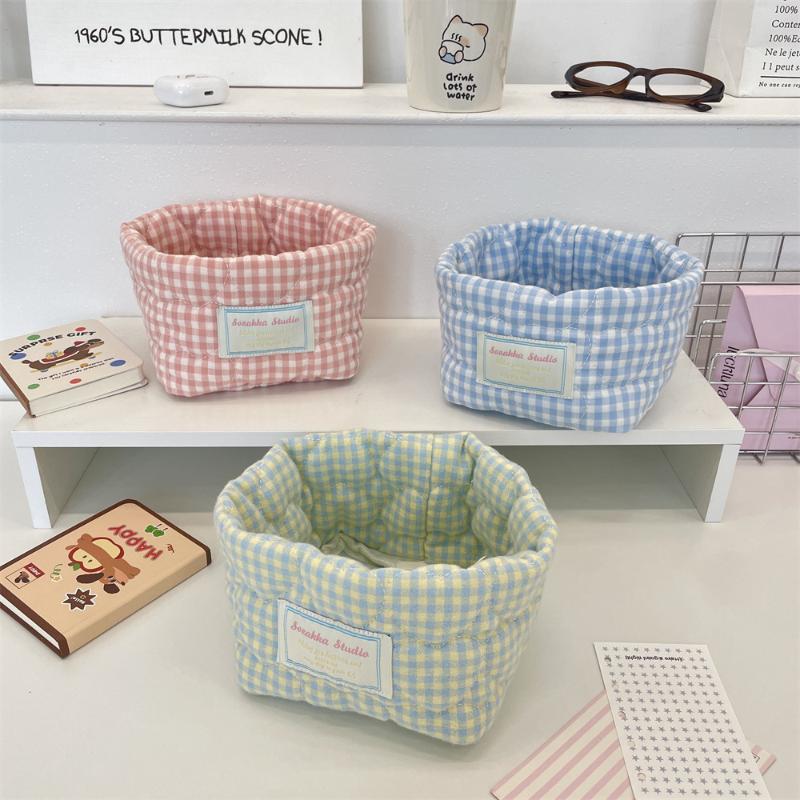 Plaid Stripe Grid Fabric Storage Basket Household Washable Decorative Bins Ins Stackable Miscellaneous Storage Basket