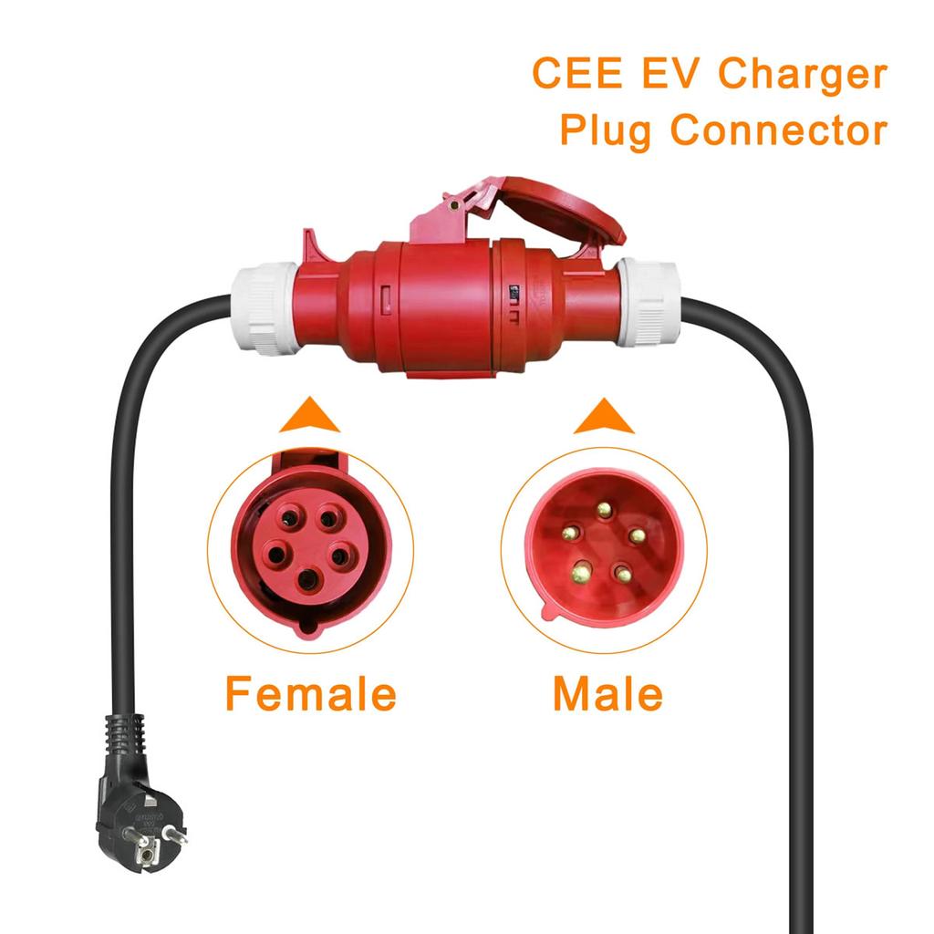 Schuko 16A EU Plug To Red 16A 3 Phase 5 Pin Female Socket CEE Adapter for EV Charger Industrial Plug and Socket Connector IP44