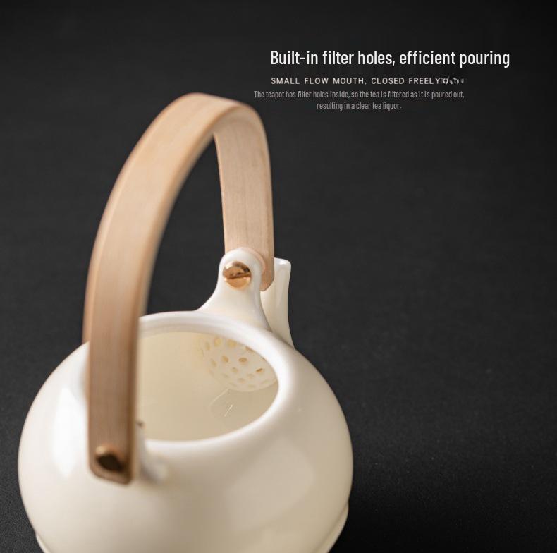 Ceramic Cream Style Teapot and Kung Fu Tea Set with Handle - Perfect for Hotels, B&Bs, Business Gifts, Custom Logo Available