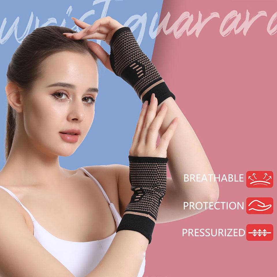 Gobygo 1Pair Elastic Wrist Support Copper-Containing Nylon Knitted Fabric Copper Ion Wrist Guard Palm Protection Pressure Unisex
