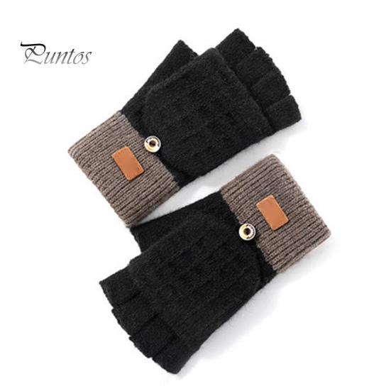 1 Paar Winterhandschuhe für Damen mit umklappbarer Abdeckung, dicke gestrickte, elastische Anti-Rutsch-Handschuhe, Kontrastfarbe, Wärmedämmung, fingerlose Handschuhe für