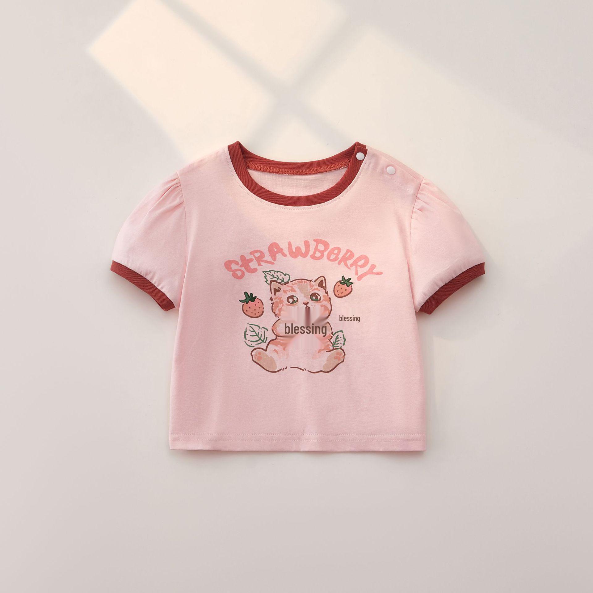 Girls  Short-Sleeve Cotton T-shirt - Summer Casual Baby Top 80 cm