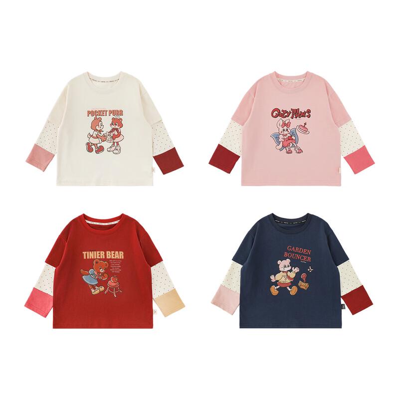 Girls' Cartoon Faux Two-Piece Long Sleeve T-Shirt