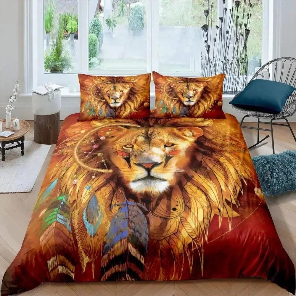 Lion Rose Animal Floral Nature Theme Comfortable Duvet Quilt Cover Pillowcase Bedding Set Children Bedroom Decoration Home