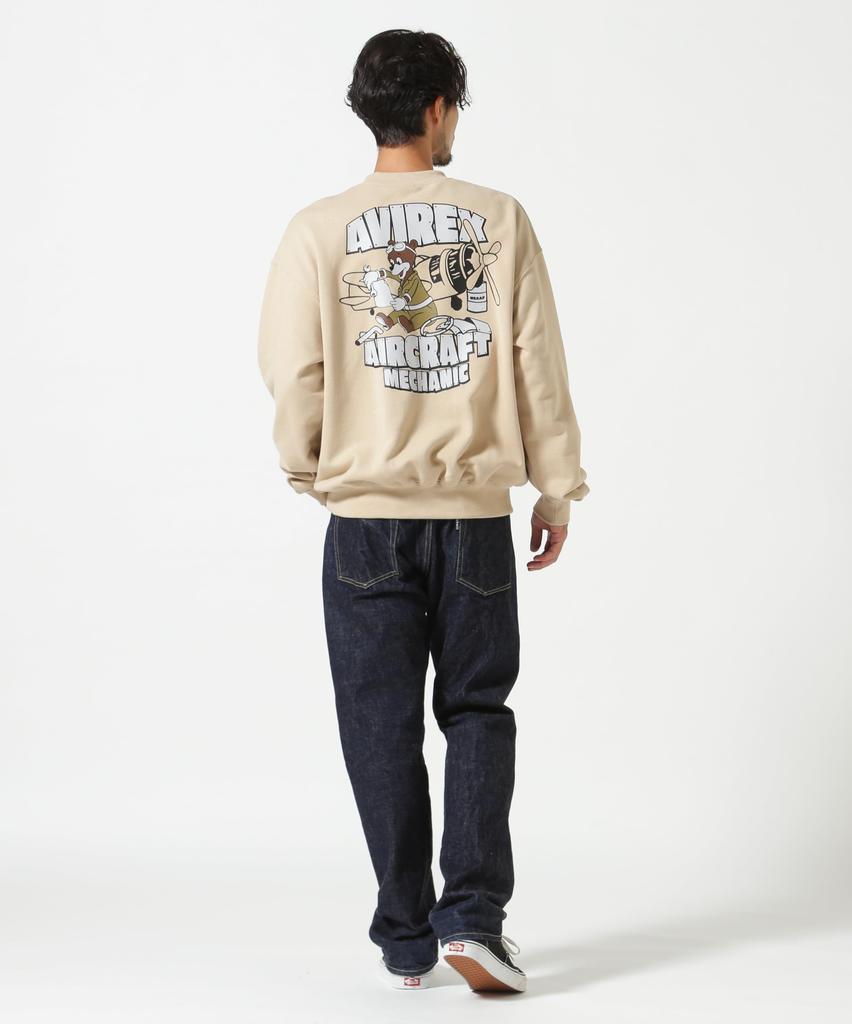 Avirex Flight Mechanic Crew Neck Sweat Flight Mechanic Crew Neck Size (WEB&DEPOT Exclusive) Men's Sweatshirt, M, 040, Beige, 783-4932005
