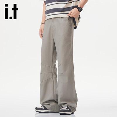 Izzueit Herren Plissee Baumwoll Freizeithose mit geradem Bein