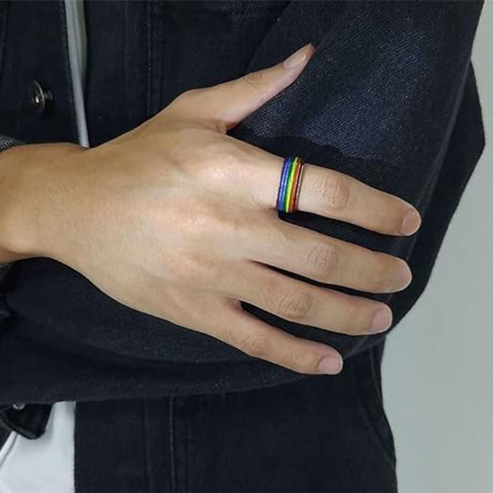 Stainless Steel Multicolour Rainbow Rings Enamel Finger Knuckle Bands Unisex Couple Rings Woman