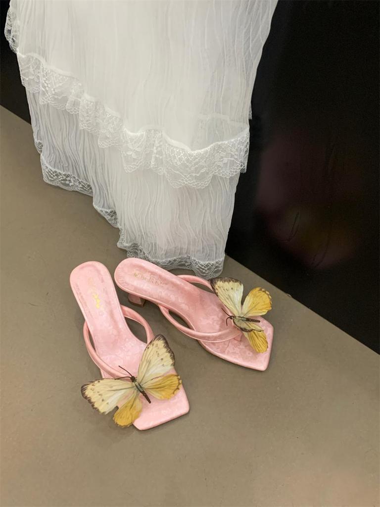 2025 Butterfly High Heel Sandals Black Green Pink Blue