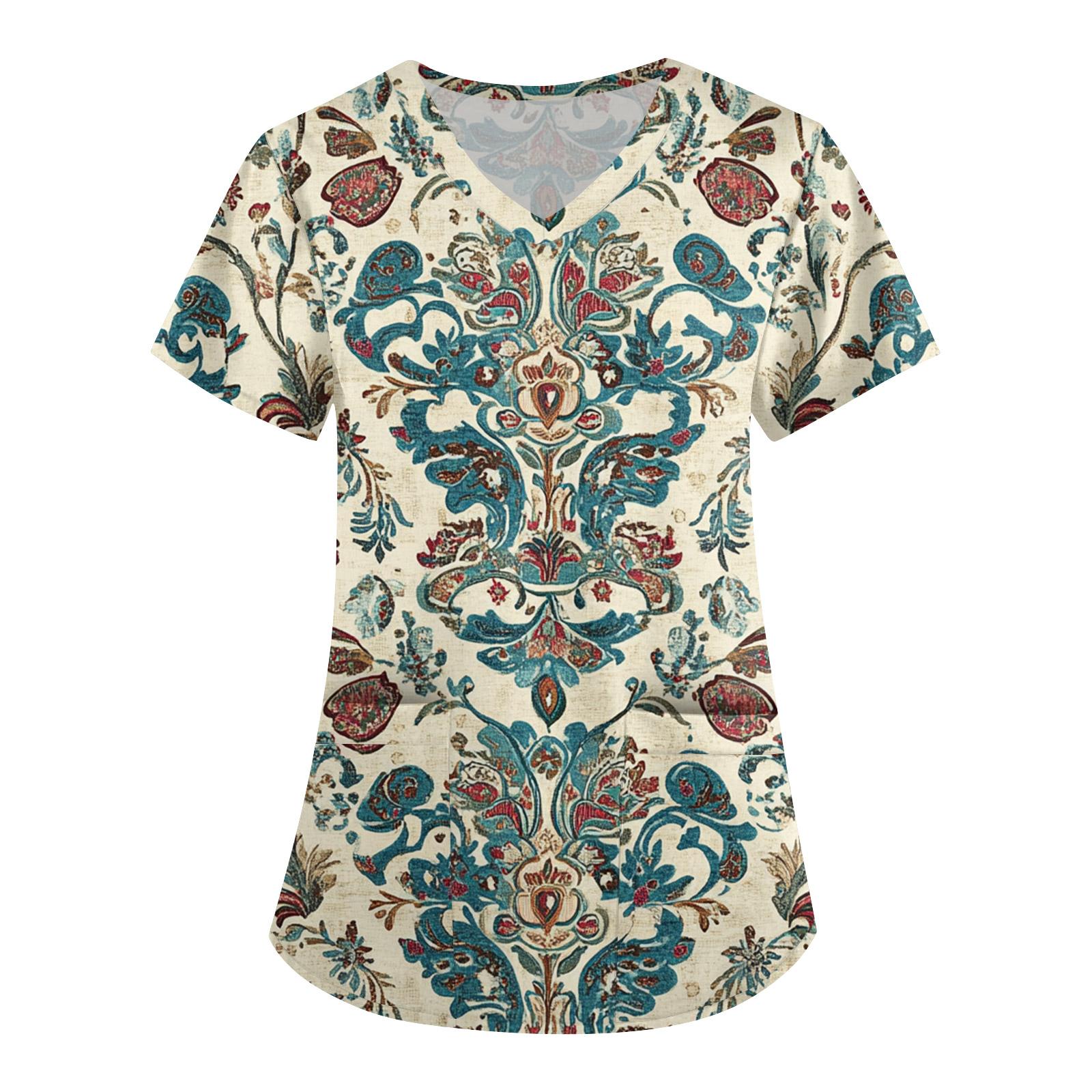 

Женская симпатичная принтованная рабочая одежда с V-образным вырезом, двухслойными карманами, базовым коротким рукавом, пуловером ко Дню святого Валентина L