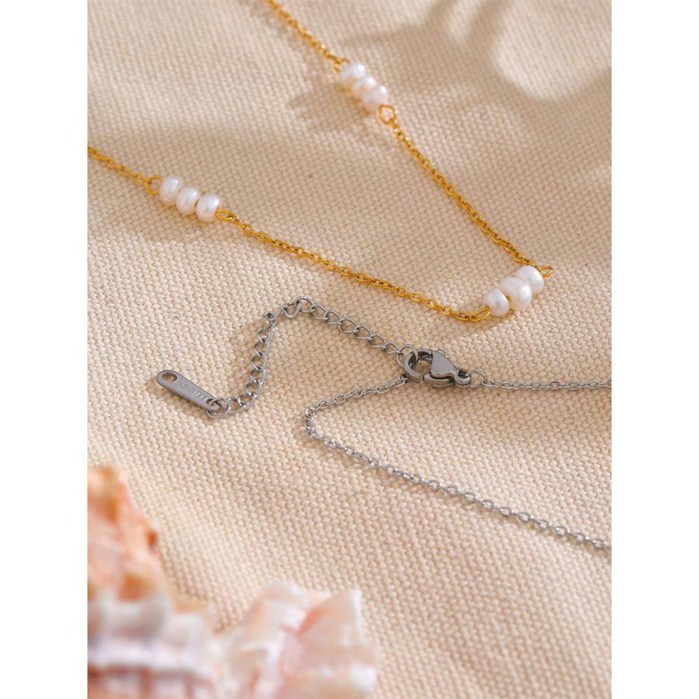 Yhpup 40+6CM Natural Freshwater Pearls Chain Collar Necklace 18k Gold Color Plated Trendy Fashion Daily Jewelry Accessories