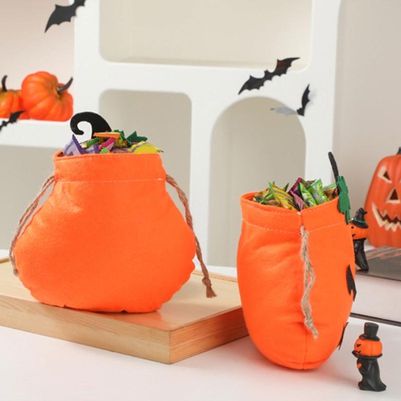 Pumpkin Shape Trick or Treats Bag Halloweens Candy Collector With Soft Handle for Holiday Accessory Storage Pouch