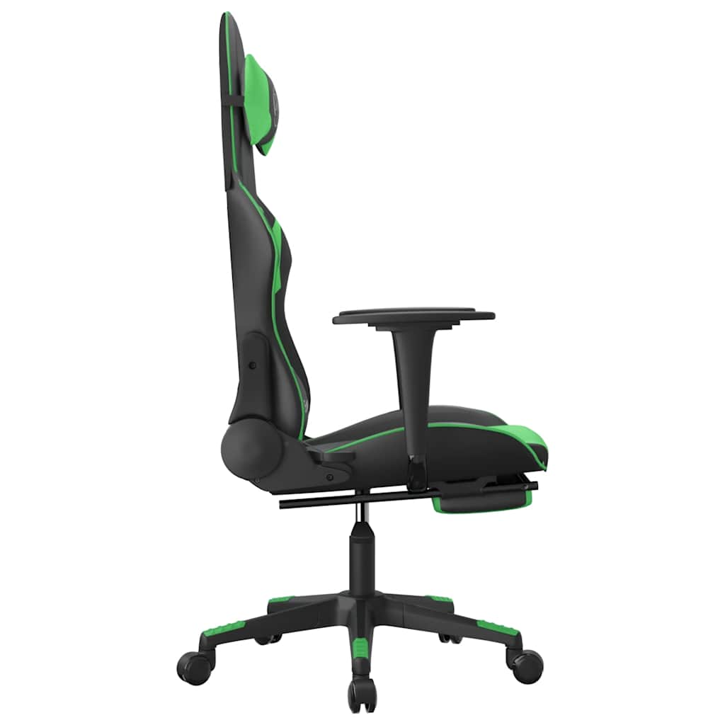 Vidaxl Massage Gaming Chair With Footrest, Black-Green, Eco-Leather