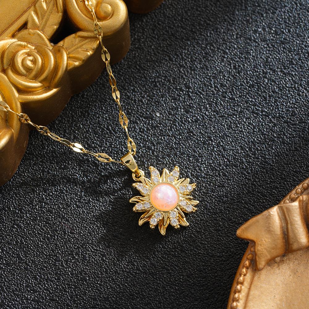 2026 Stylischer drehbarer Sonnenblumen-Anhänger - Exquisites europäisches & amerikanisches Damen-Halsketten mit einem leichten Luxus-Design.