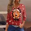 Women's Fashion Casual Christmas Print V-Neck 3/4 Sleeve Button T-Shirt Top