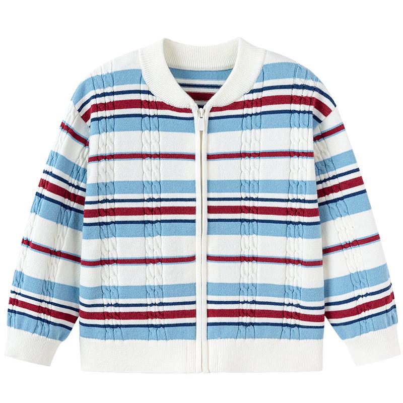 Balabala Boys Striped Zip-Up Knit Sweater 120