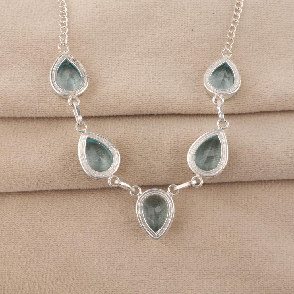 Sky Blue Topaz Gemstone Silver Necklace 925 Sterling Silver Handcrafted Pendant For Birthday RN-1-7