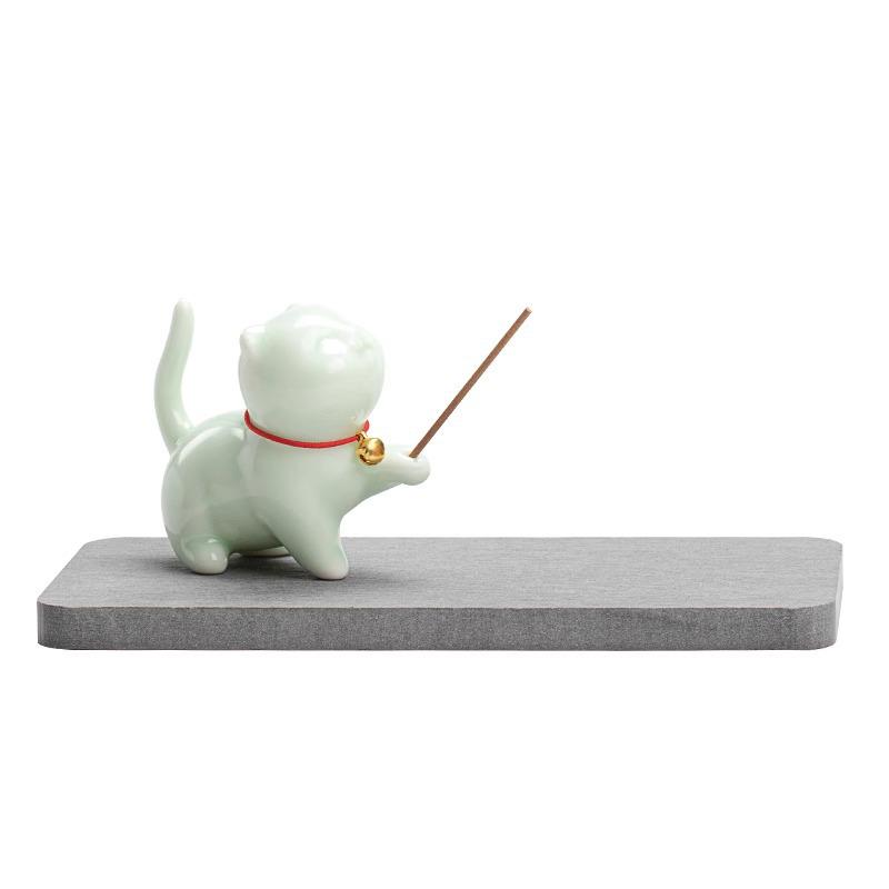 Ceramic Cat Incense Holder - Cute Aroma Burner for Home and Office