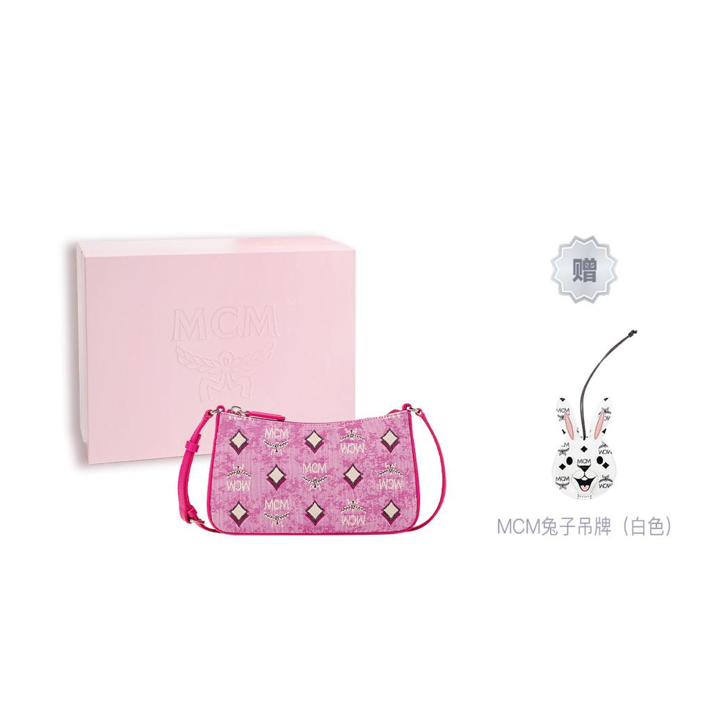 New MCM Aren Fabric With Leather Shoulder Bag, Crossbody Bag, Shoulder Bag Small Women's Pink MWSCATA01PK001