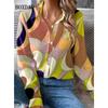 Autumn Fashion Blouse Women'S New Geometry Print Long Sleeve Lapel Shirts Casual Button Ladies Tops Elegant Female Clothes