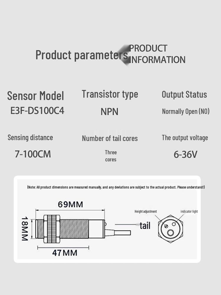 E3F-DS100C4 NPN Infrared Sensor with Constant-On Switch for Long-Distance Diffuse Reflection E3F-DS100C4 (NPN Normally Open)