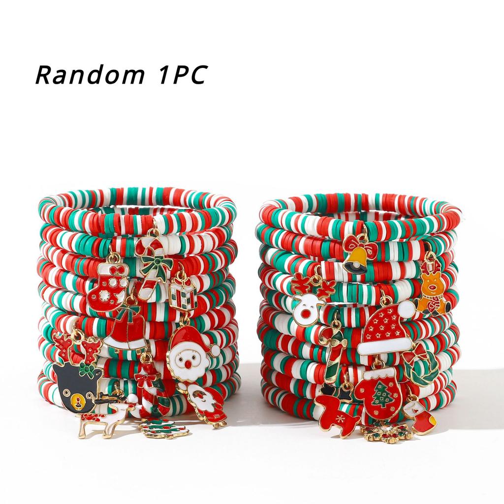 Pulseira de Natal Presente, Papai Noel Cerâmica Macia Pulseira de Contas com Natal Ajustável Feliz Natal Pulseira de Desejos para Mulheres