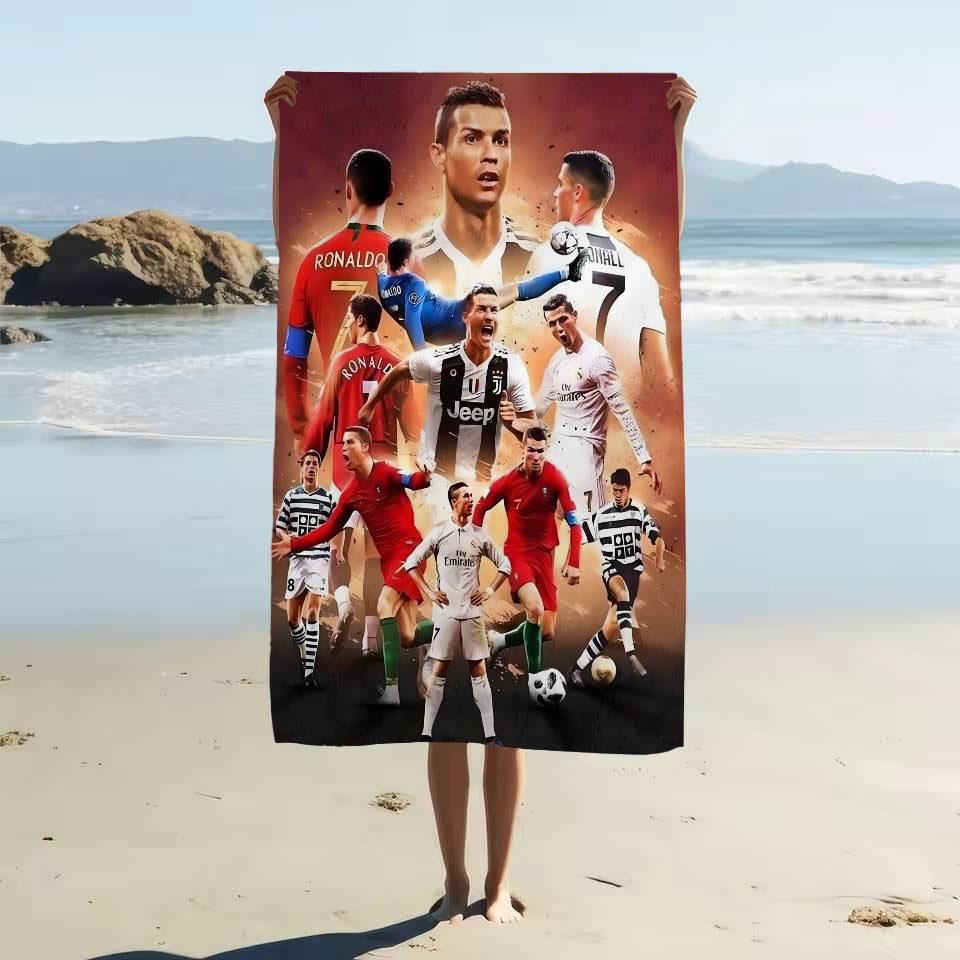 1 szt. R-Ronaldo Piłka Nożna Ręcznik Plażowy Szybkoschnący Bez Piasku Miękki Mikrofibra Ręcznik Kąpielowy dla Fanów Piłki Nożnej Basen Podróż Wakacje