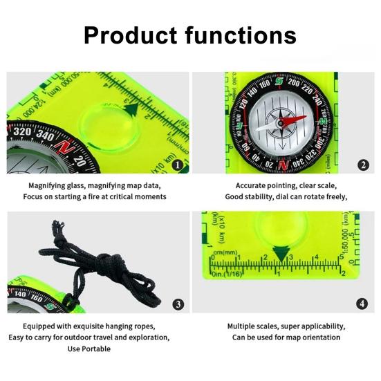 Outdoor-Kompass mit Lupe, Lineal, Skala, Multifunktional, Camping, Wandern, Rucksackreisen, Survival, Orientierungslauf-Kompass, Navigationswerkzeug