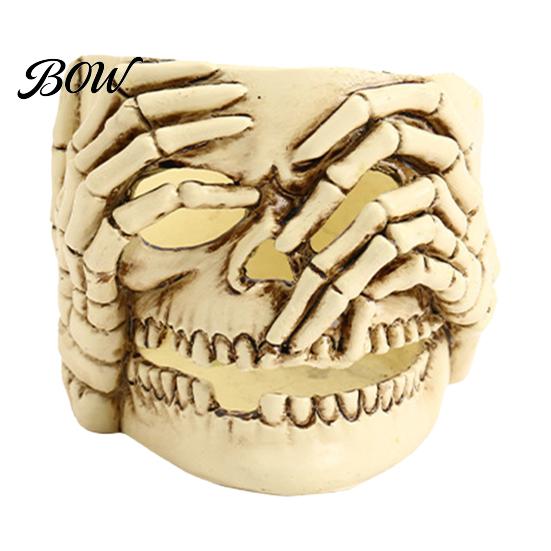 Halloween Holiday Decorations Skull Candle Holder Decor, Resin Gothic Table Ornament, Spooky Shelf Themed Decor for Party Home, Trick or Treat Festive