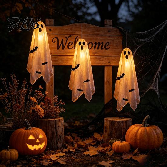 Indoor Horror Atmosphere Supplies Scary Ghost Decor, Spooky Bat Print Hanging Decor for Porch Holiday Yard Ornaments Tree, Glow-in-the-Dark