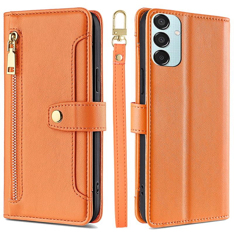 For Samsung Galaxy M15 5G Leather Case Wallet Zipper Phone Cover with 2 Straps