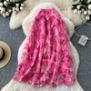 Summer Autumn Women Casual Sequined Embroidery Flower Fairy Mesh Long Midi Skirt