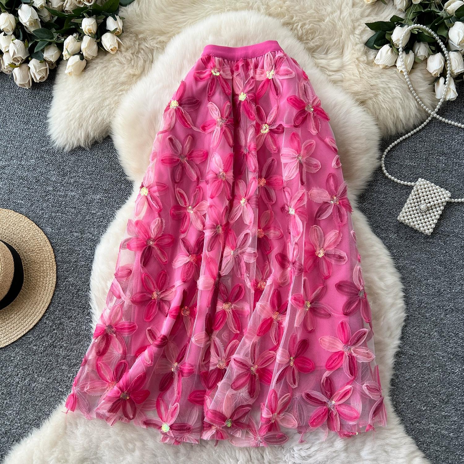 

Летне-осенняя женская повседневная юбка миди из сетки с пайетками, вышивкой и изображением феи One size