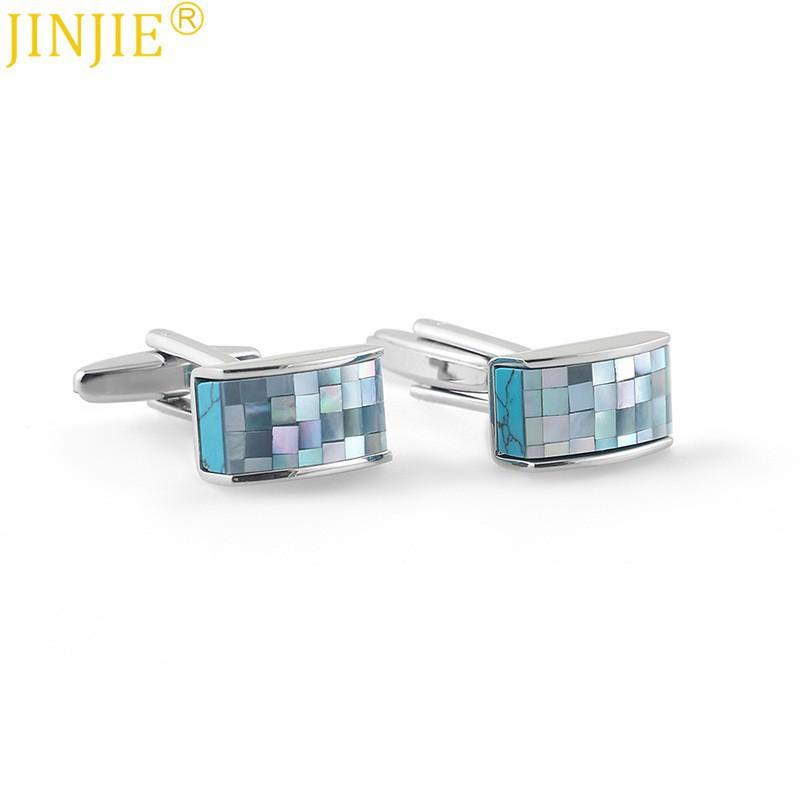 

Rectangular Blue Color Shell Cufflinks European American Fashionable Men s French Crystal Sleeve Studs Pure Natural светло-синий
