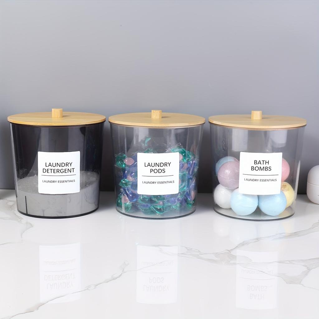 1 Stück/2 Stück große, durchsichtige Wäschebehälter zum Ordnen, Wäschespendergläser aus Kunststoff mit 3 Bambusdeckeln und 3 Etiketten