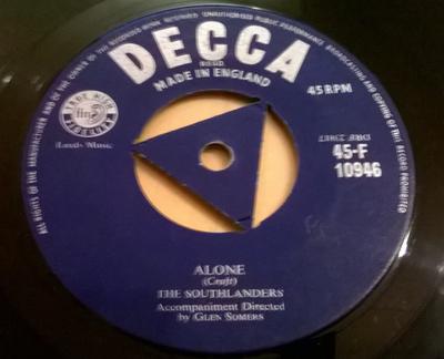7inch Record SOUTHLANDERS - Alone / Swedish Polka 45F10946 Decca 1957 UK Rock Used