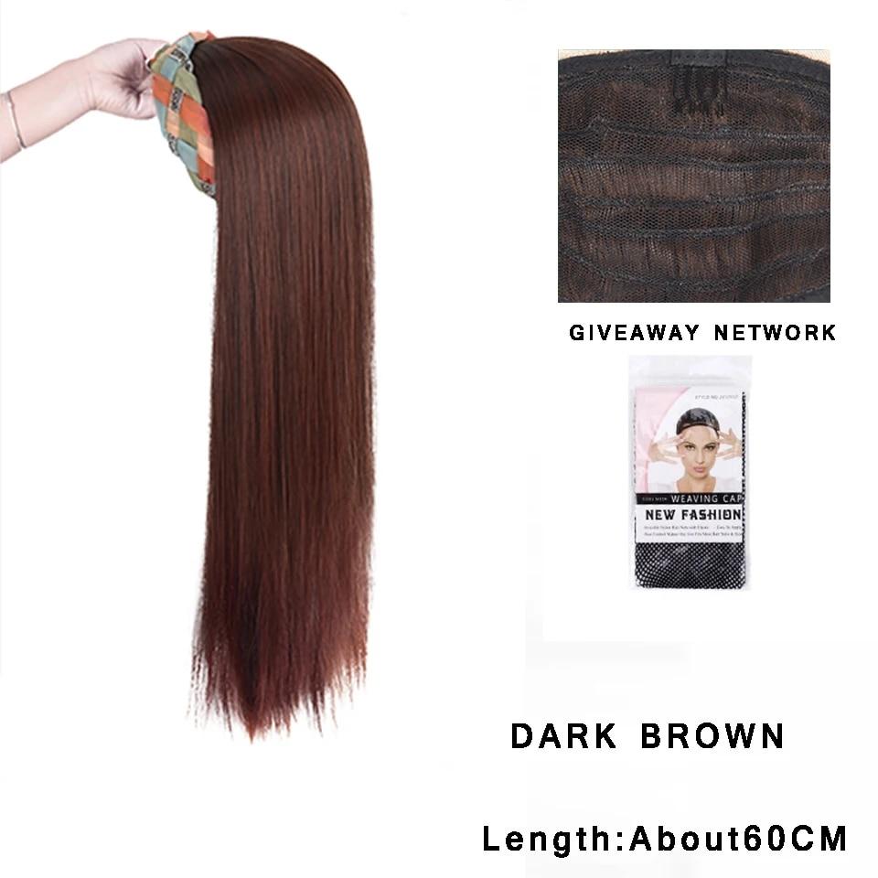 Synthetic Long Wavy Headband Wig Black Brown Women's With Twist Braid Hairband Accessories Natural Half Wig