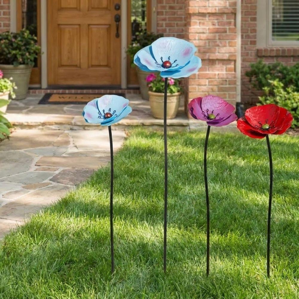 2Pcs Weather-resistant Outdoor Iron Art Flowers Large Artificial Flower Ornaments Yard Art