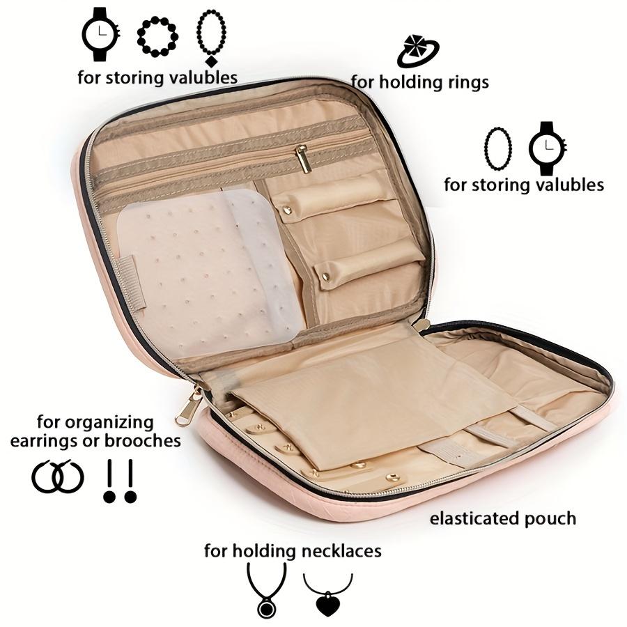

1 шт. Органайзер для украшений с несколькими отделениями, мягкой подкладкой, прочный, пыленепроницаемый, дорожная коробка для хранения украшений для серег, ожерелий, колец, розовый