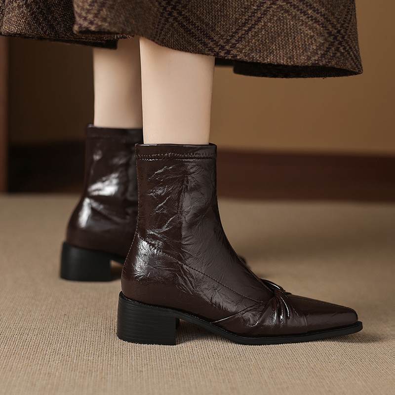 Krazing Po Microfiber Winter Pointed Toe Size 33 Western Boots Size 43 Butterfly-knot Med Heels Ankle Boots