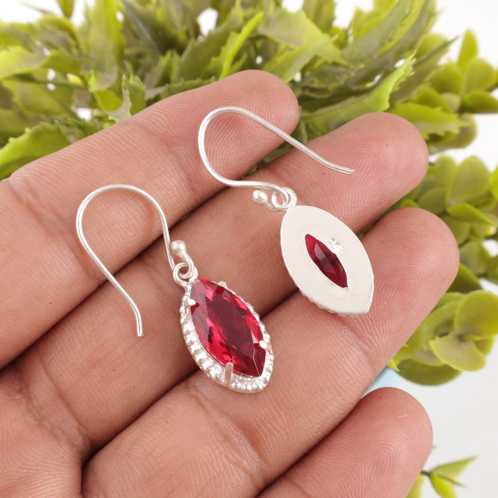 Natural Pink Rubellite Gemstone 925 Solid Silver Jewelry Handmade Earrings 1.4" EE-169-7