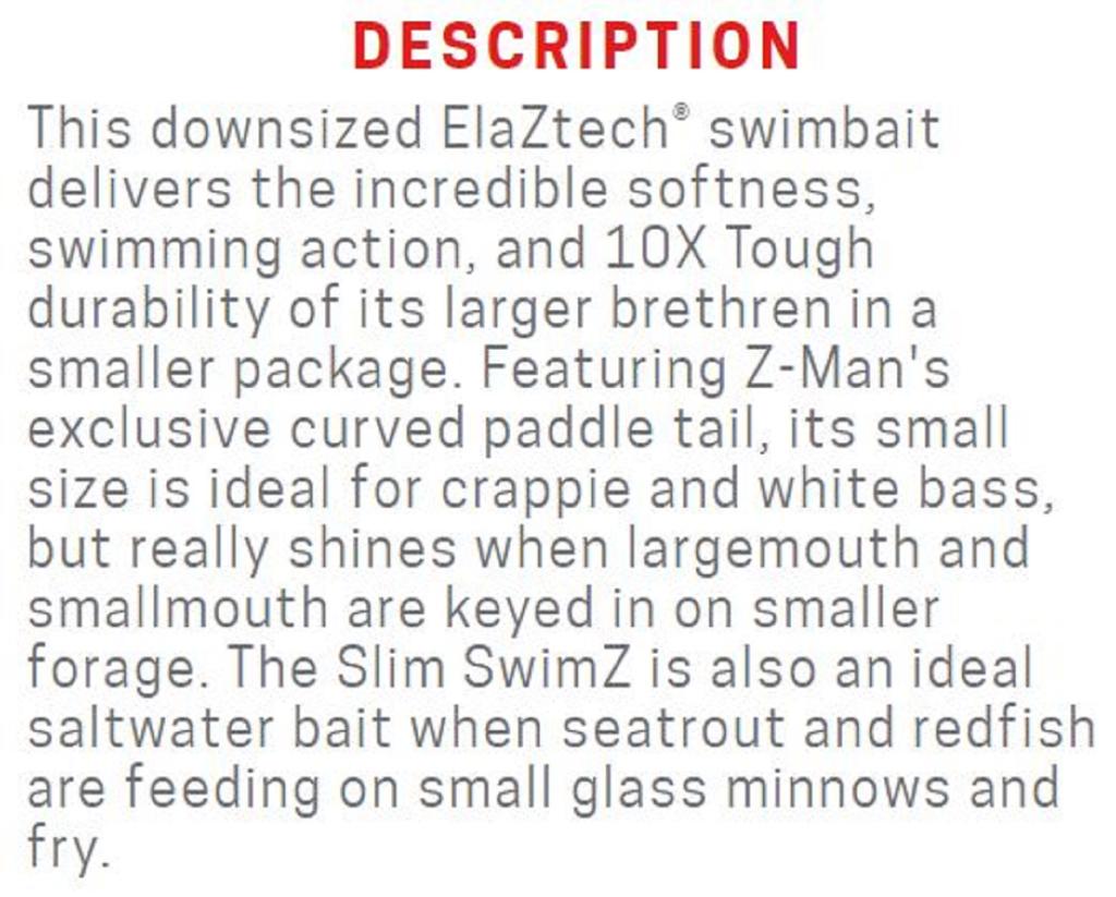 Zman Soft Lure Slim SwimZ 2.5 Inch 8/Pack Pro Yellow Perch (4656)