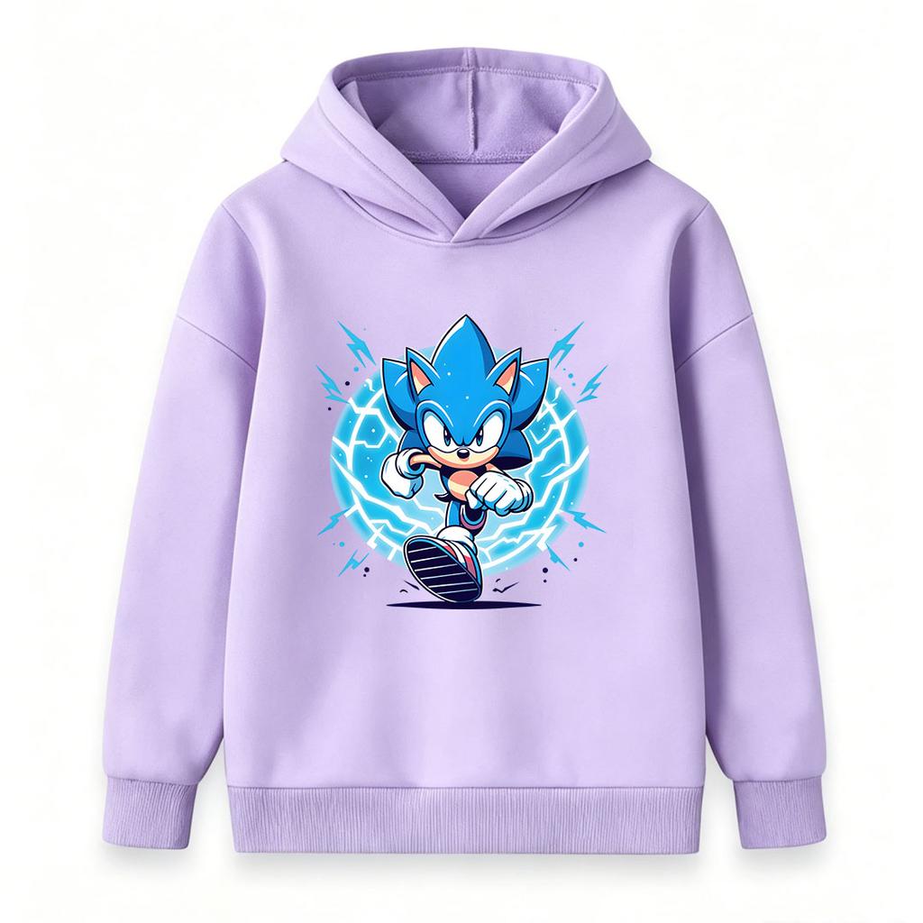 Kids Boys Girls Casual Pullover Hoodie, Cute Blue Speed Hedgehog Print Warm Lightweight Long Sleeve Hooded Sweatshirt for Daily Wear School