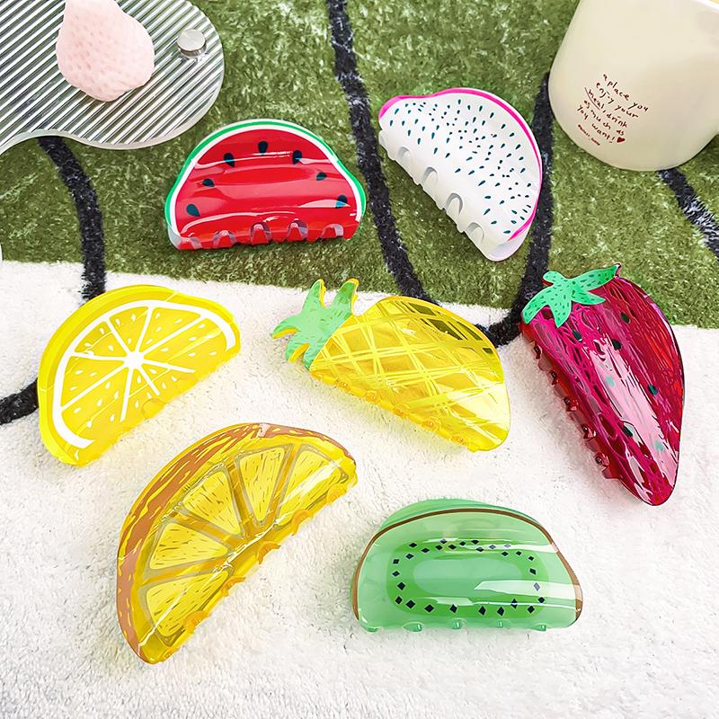 Pinza para el pelo de fresa de acetato Serie de frutas de personalidad Pinza Pinza para el pelo de sandía Accesorios para el pelo Pinzas de cereza Pinzas para el pelo de mujer