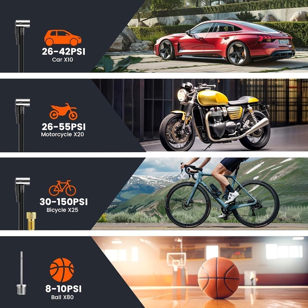 150PSI Wireless Portable Air Compressor - Tire Inflator with Digital Gauge & LED Light for Cars, Motorcycles, Bikes & Balls