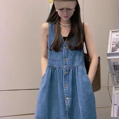 2026 Summer Women's Loose Strappy Denim Tank Dress